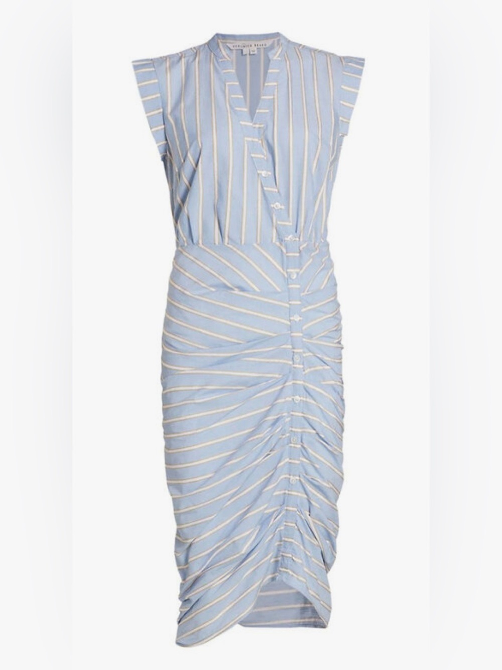 Veronica Beard Light Blue Striped Ruched Shirt Dress